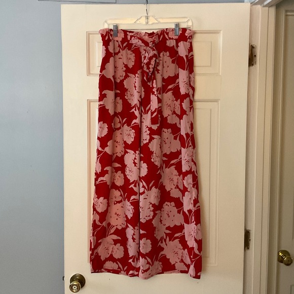 Sienna Sky Pants - Sienna Sky Red Pink Floral Wide Leg Paperbag Waist Pants Large NWT Floral Boho